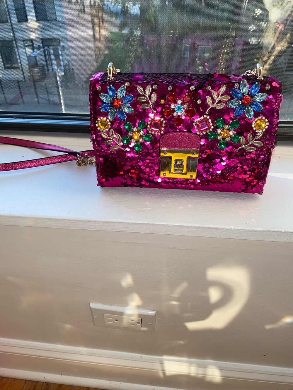 Aldo Fuchsia Sequin Jeweled /Bling Crossbody Bag